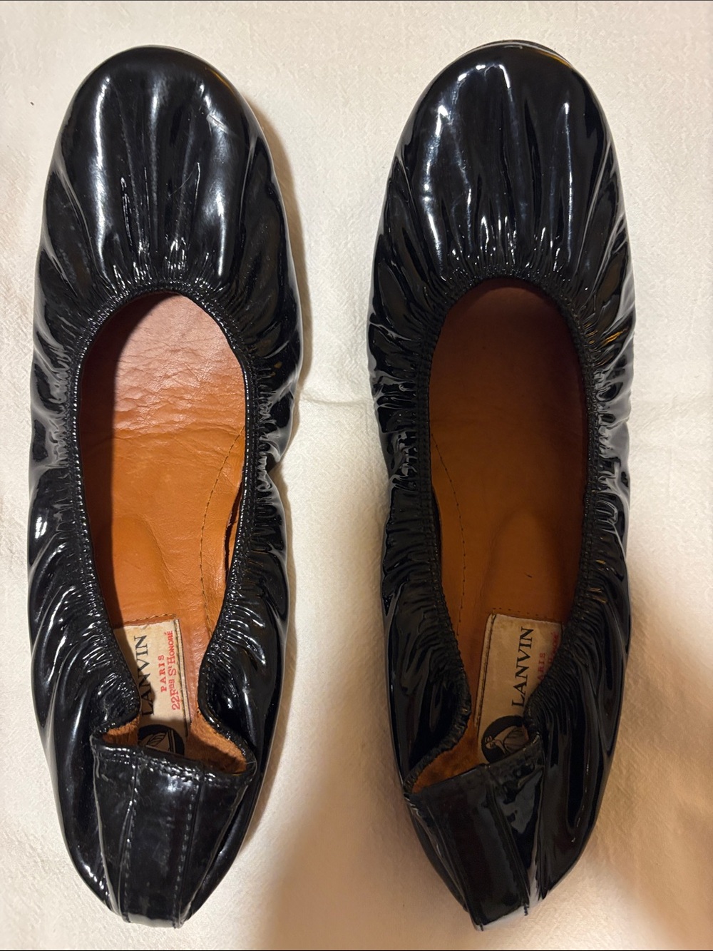 Lanvin Black Patent Elasticized Ballet Flats